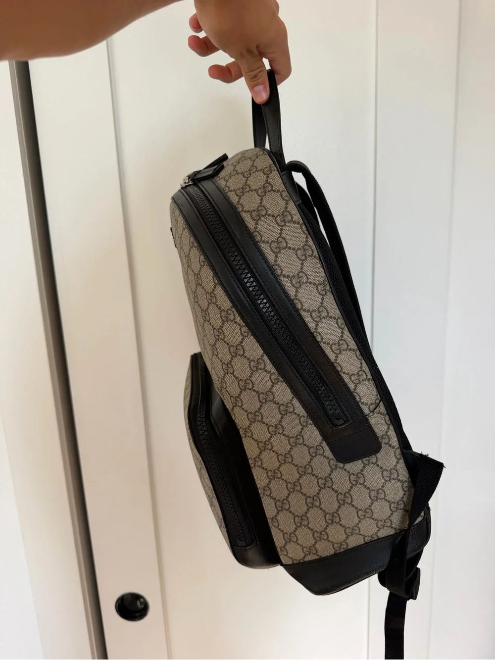 Gucci Beige Monogram Canvas Backpack with Black Trim